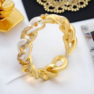 18k Gold Plated White Enamel Zircon Cuban Chain Link Ring